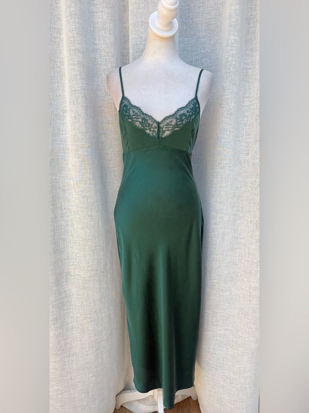 NWT Polo Ralph Lauren green slip silk lace lingerie dress